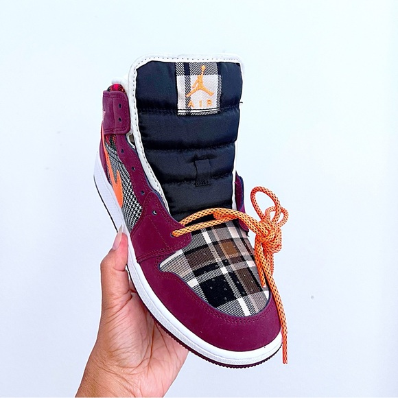 Nike Air Jordan AJ 1 Mid Special Edition Maroon Orange Plaid - Picture 3 of 8